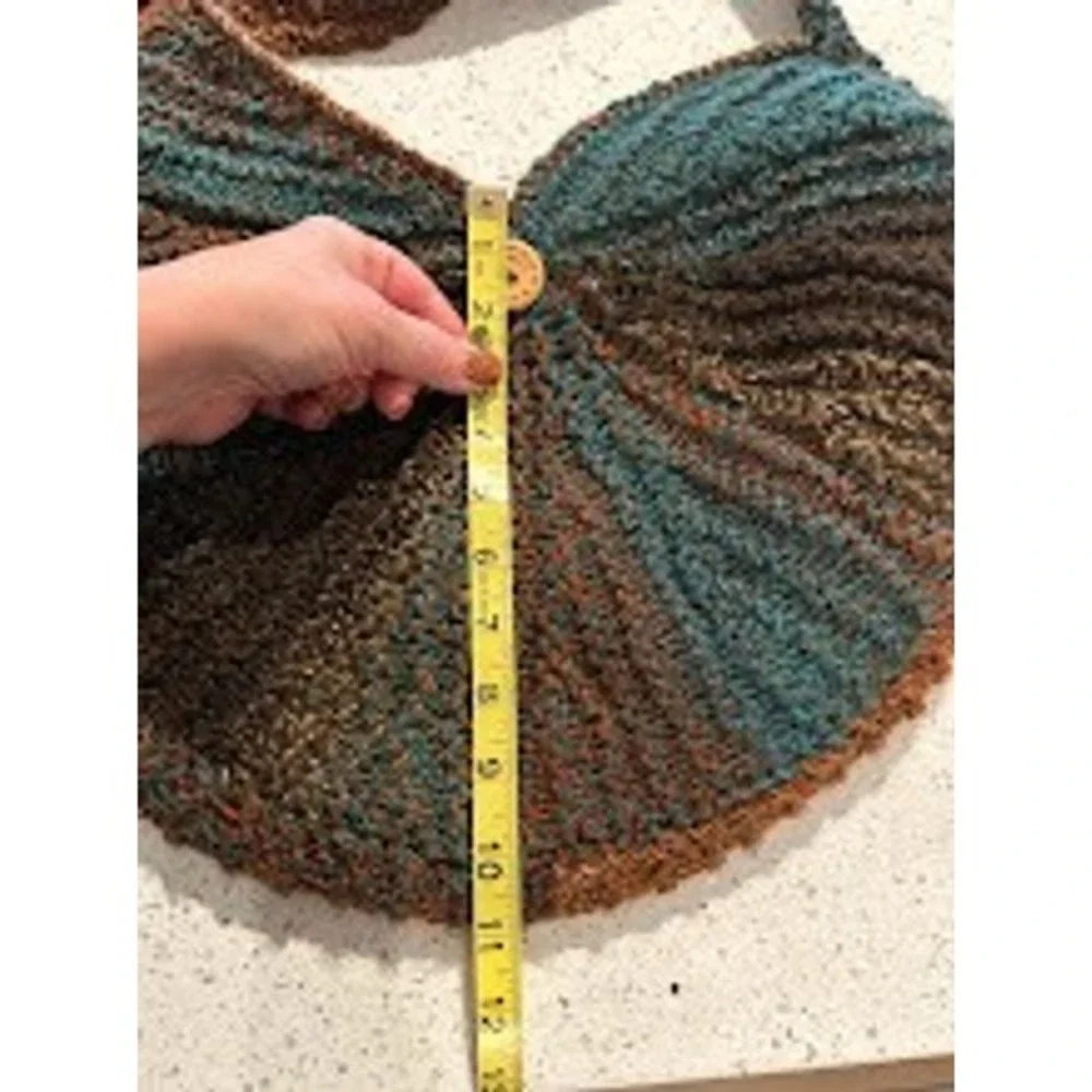Crocheted Shoulder Bag Boho Artisan‎ Button Detail Teal Brown